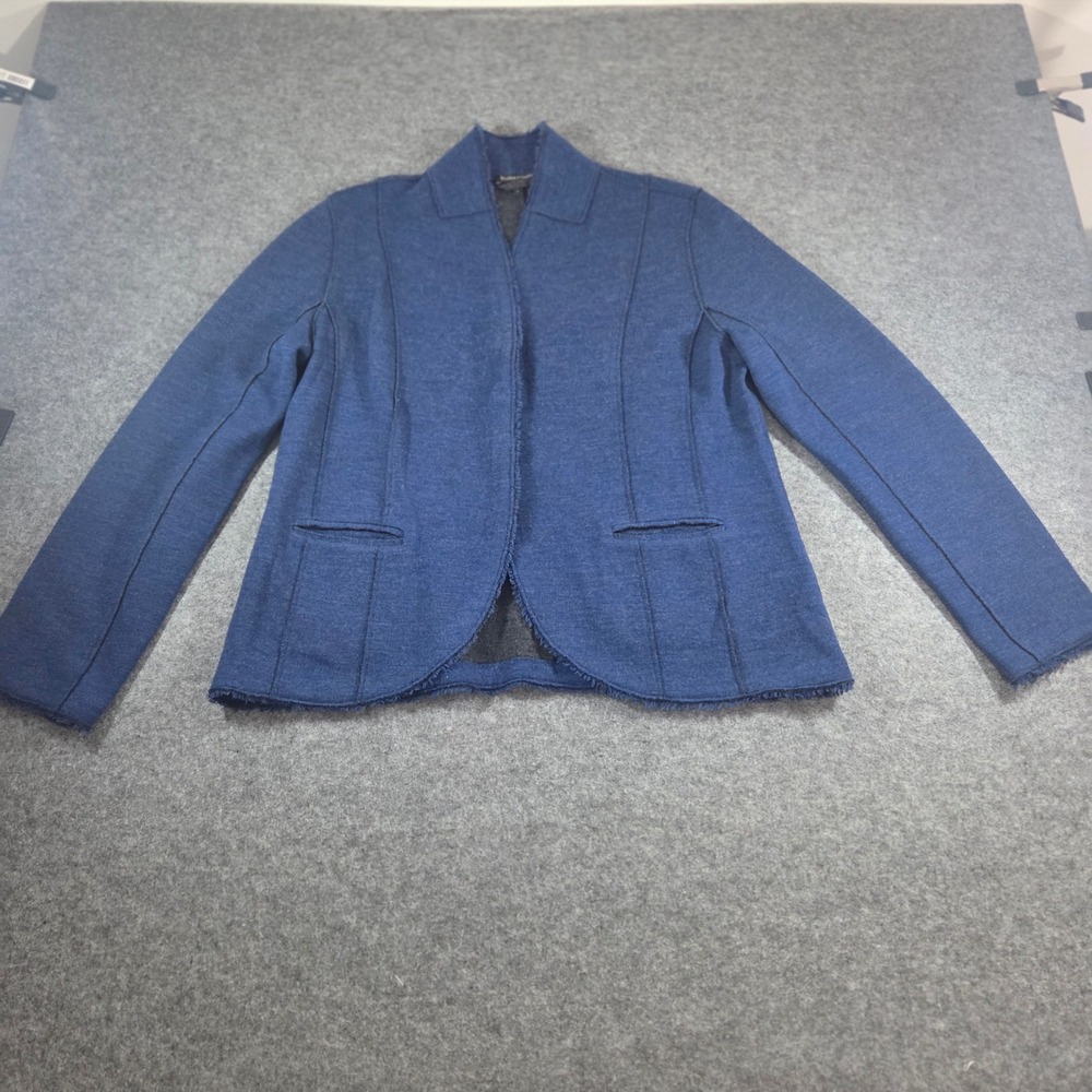 Eileen Fisher Blue Merino Wool Boiled Knit Blazer Raw Edge Jacket Large